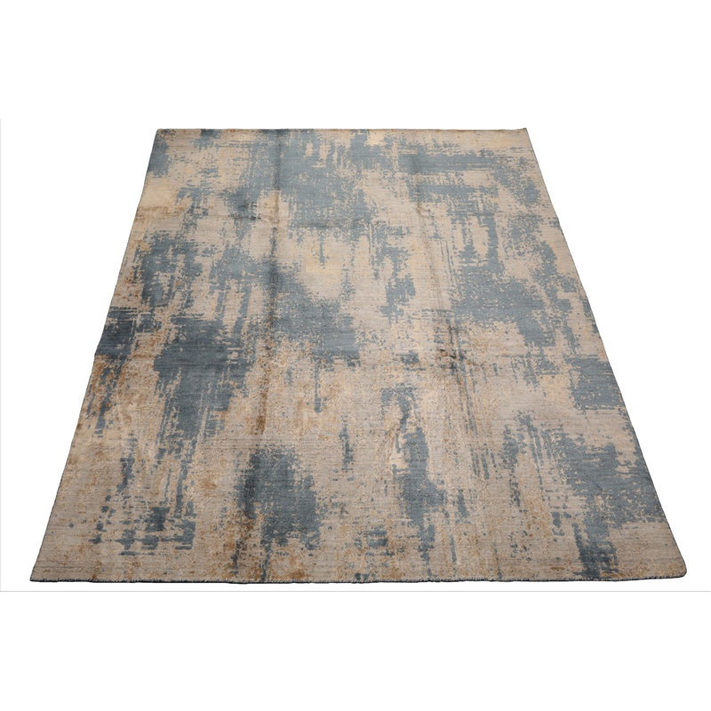 Tapis beige en sherpa tibétain moderne tissé à la main 8 x 10 beige et brun clair
