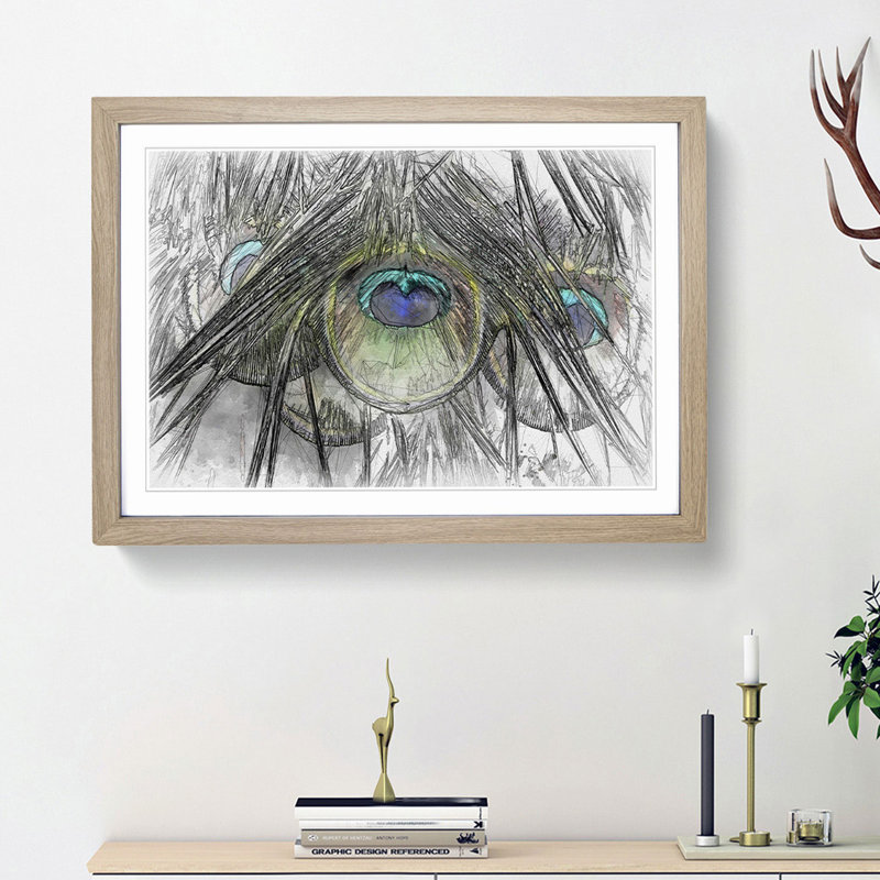 Peacock Feathers in Abstract - Picture Frame Graphic Art Print, 36cm H x 48cm W x 2cm D, Oak Framed