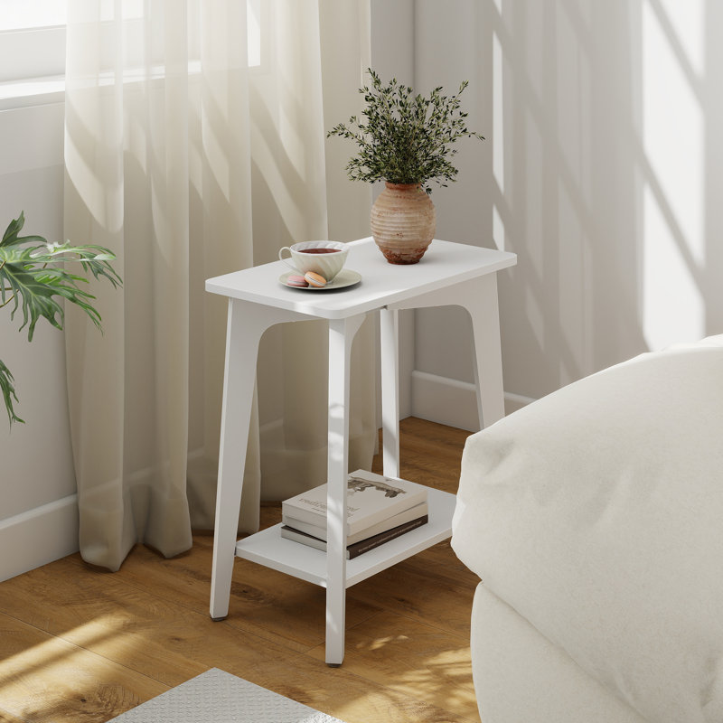 2-Tier Side Table, Small Rectangular End Table, Nightstand For Small Spaces, Living Room, Bedroom, Brown, White