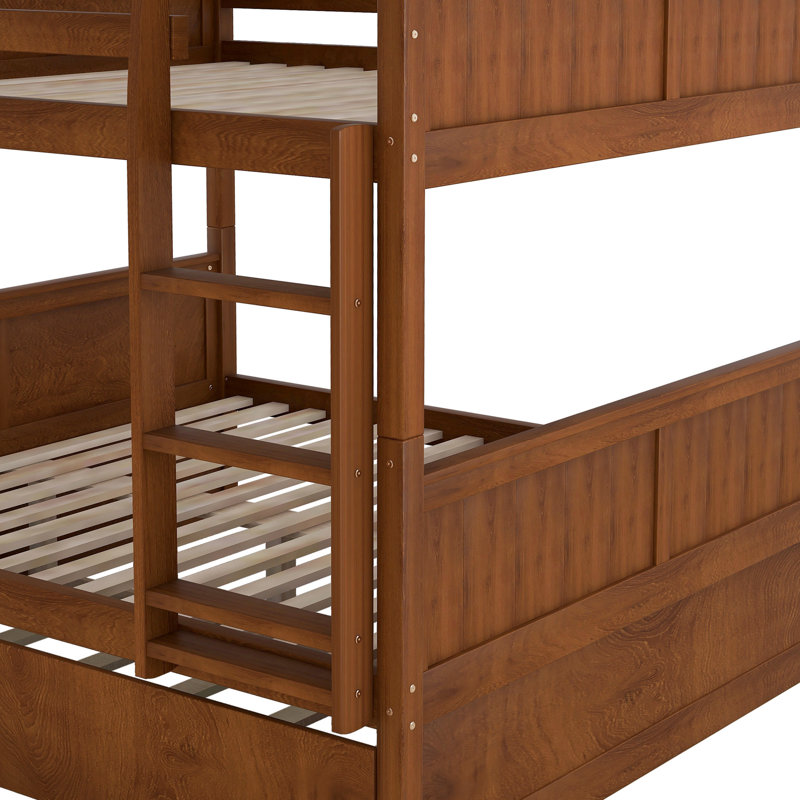 Lit superposé double en noyer avec lit gigogne simple mobile - Taille de chambre à coucher polyvalente, Noyer