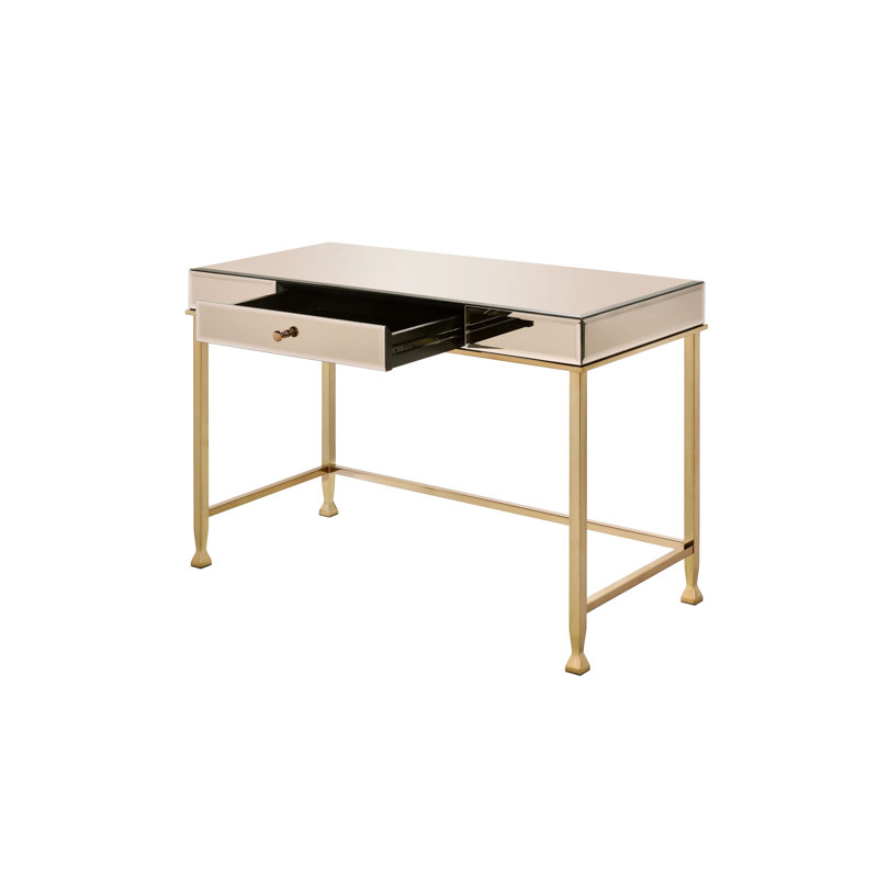 Ruffy Rectangular Writing Desk in Mirrored, Smoky Mirrored/Champagne