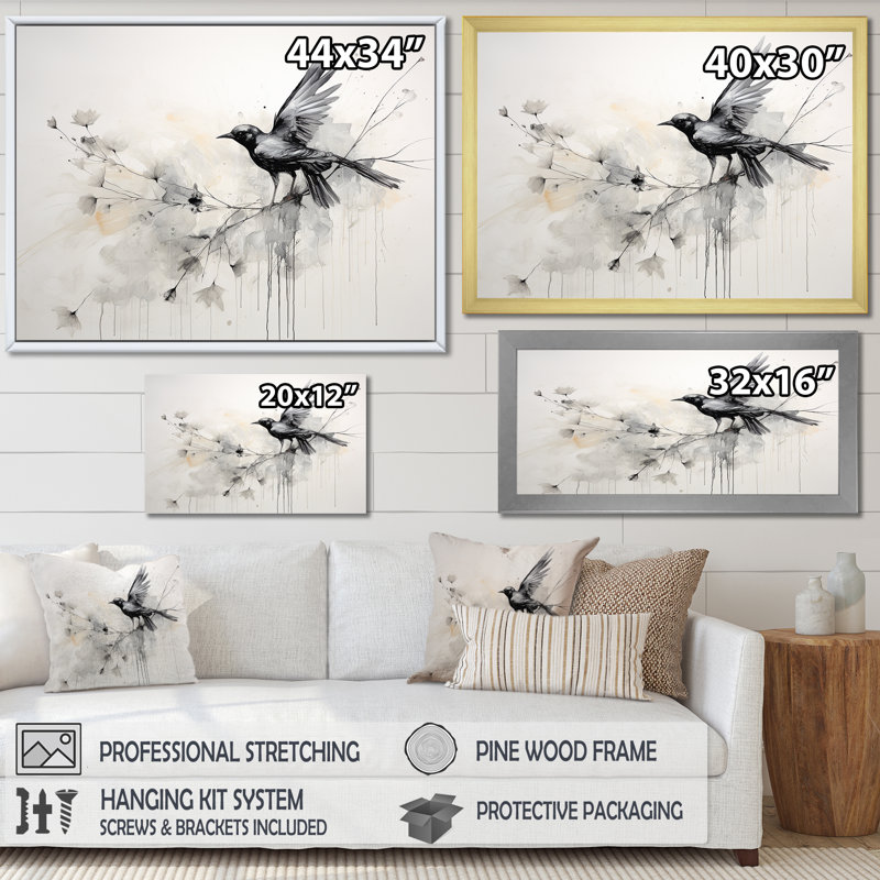 Minimalisme, oiseaux du paradis II sur toile, Cadre flottant blanc, H 30 po x l 40 po x P 1,5 po