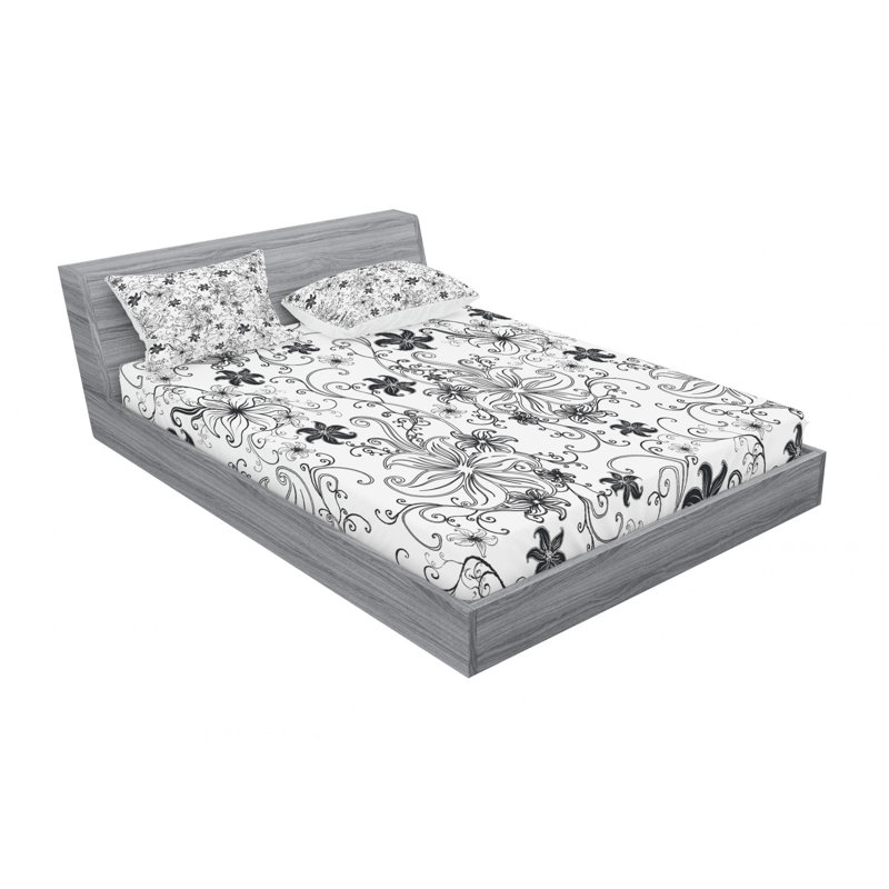Ensemble de draps à motif floral, Ensemble de drap pour grand lit avec drap-housse