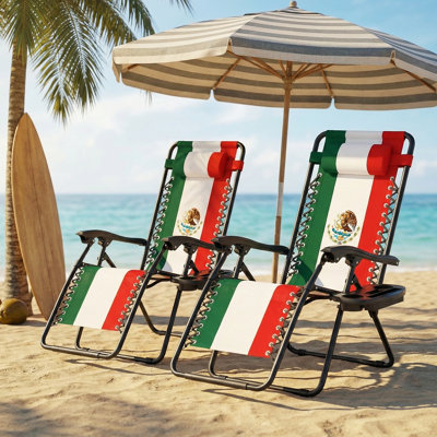 Chaises longues d'extérieur pour fauteuil inclinable pliable avec repose-tête réglable et plateau porte-gobelet Zero Gravity