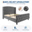 Structure de lit moderne très grand avec tête de lit à oreilles de 51 po de hauteur, lit rembourré en tissu doux touffeté à boutons profonds, lattes de bois silencieuses, aucun sommier tapissier requis, gris-695303545-695303546