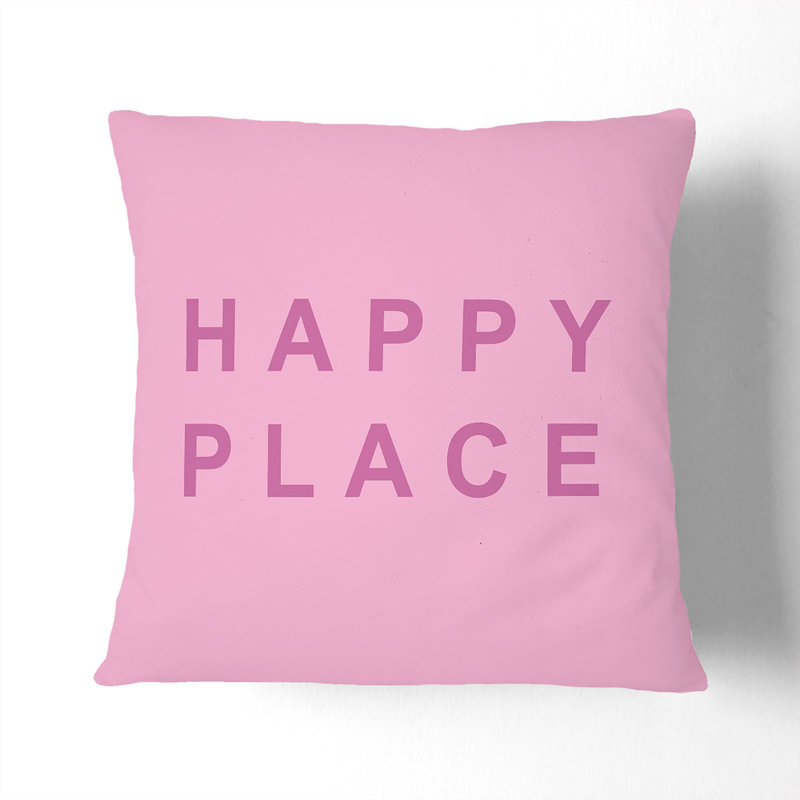 Happy Place Square Throw Cushion, 40cm H x 40cm W x 15cm D