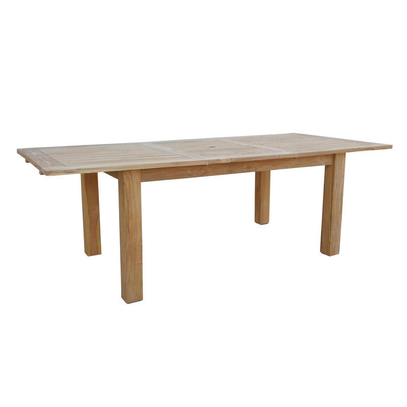 Hagan Rectangular Teak Extendable Outdoor Dining Table With Umbrella Hole , cm W 100cm cm D, 74cm H x 160cm L x 100cm W