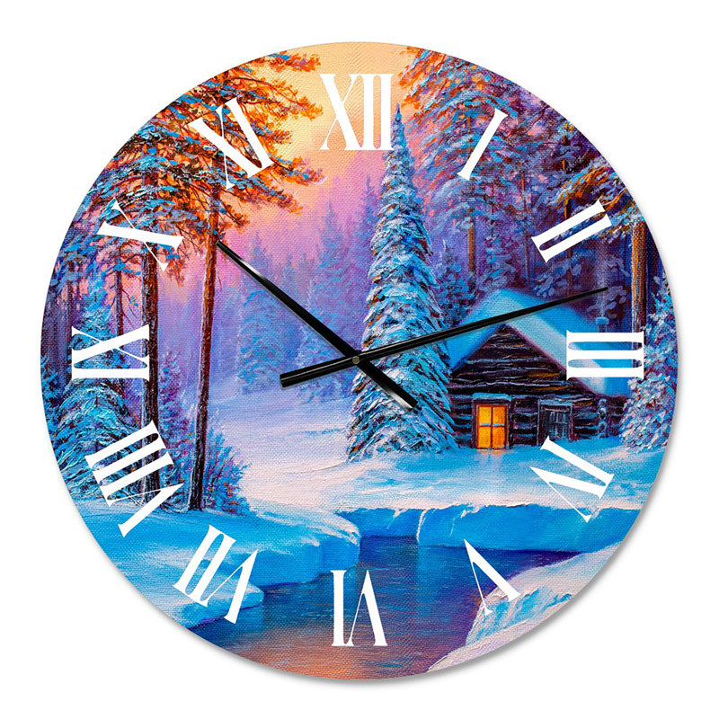 Vieille cabane dans la forêt d'hiver I - Horloge murale traditionnelle, Moyenne