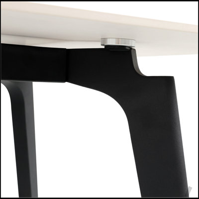Modern Artificial Stone White Straight Edge Dining Table with Black Metal Legs, Seats 6, Perfect for Contemporary Kitchens and Dining Rooms.
