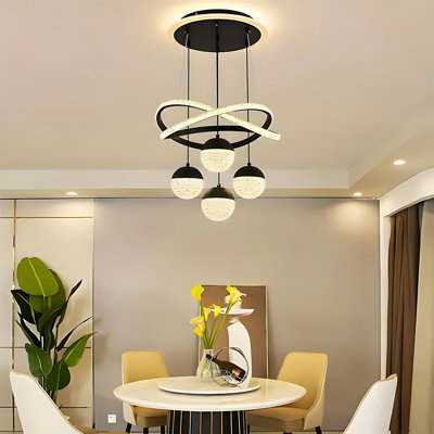 Luminaire suspendu moderne en cristal à intensité variable de style lustre à 3 lumières pour la salle à manger, salon, chambre à coucher, îlot de cuisine, plafonnier à hauteur réglable, noir / doré