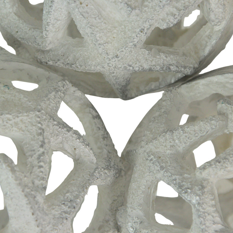 Set Of 3 Weathered White Resin Decorative Starfish Orbs - 4 Inches In Diameter - Perfect For Beach-Themed Home Decor, Centerpieces, Or Accent Pieces