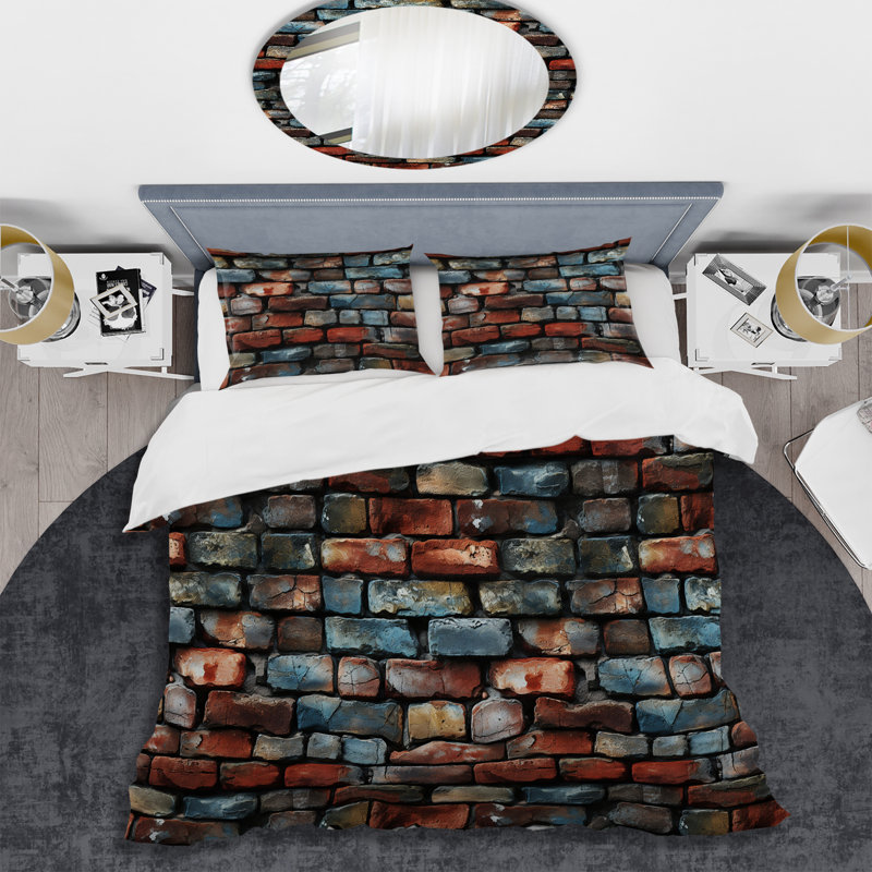 Architectural Brick Elegance Brick Pattern Duvet Cover, Queen Duvet Cover + 2 Standard Shams