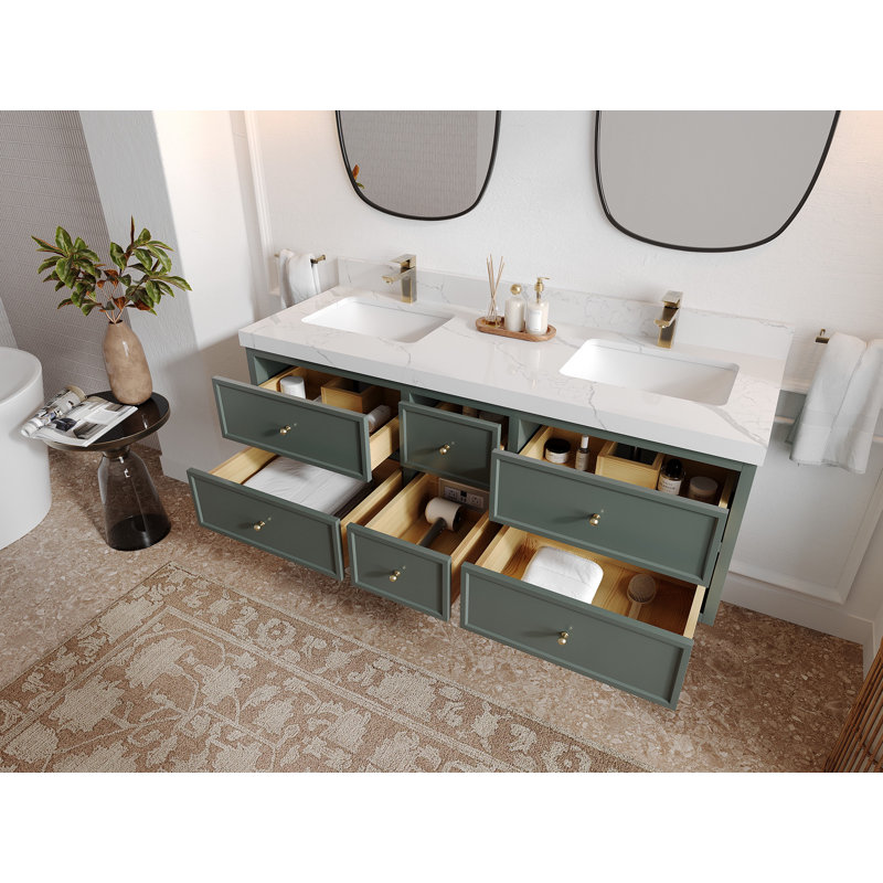 Meuble-lavabo double flottant 60 po avec dessus en quartz Roswell