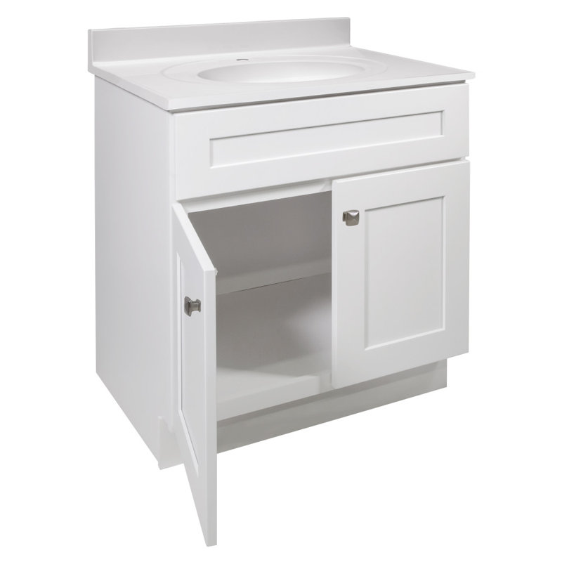 Meuble-lavabo de 31 po avec plateau Brookings, prêt à assembler, Blanc uni, Blanc, Simple