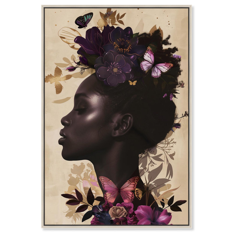 Art floral sur toile Butterfly Passion , Encadrement argenté, H 16 po x l 11 po