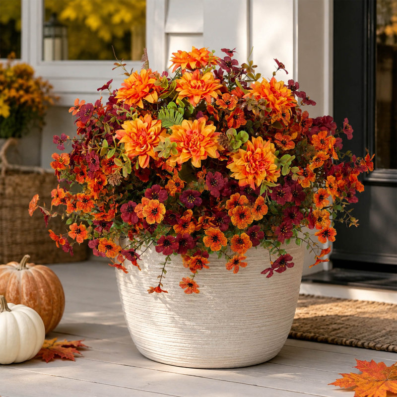 Fleurs de maman artificielles d'automne avec motif en soie résistant aux rayons UV