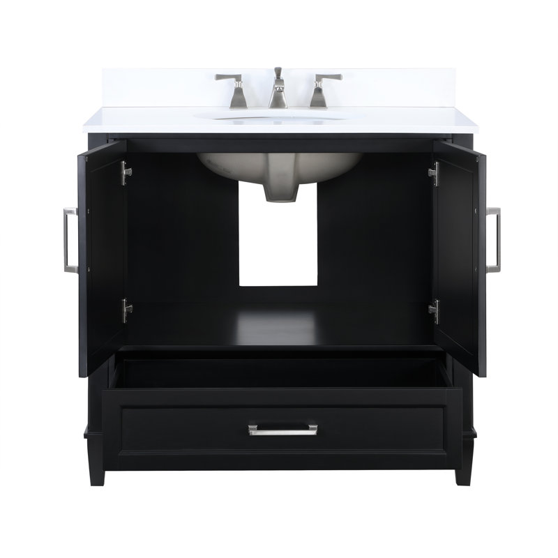 Montauk 36'' Single Bathroom Vanity with Top, White Granite, Midnight Black