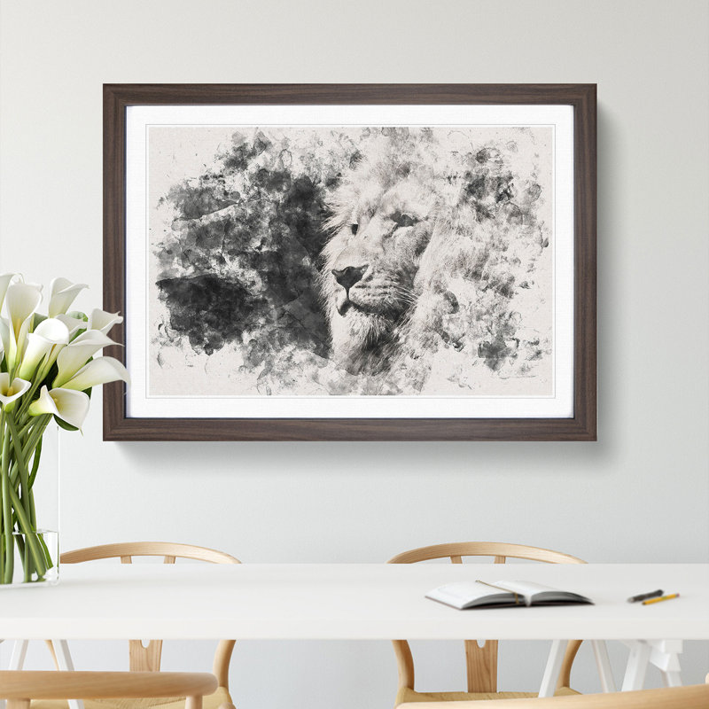 Portrait Of A Proud Lion - Single Picture Frame Print on MDF, 62cm H x 87cm W x 2cm D, Walnut Framed