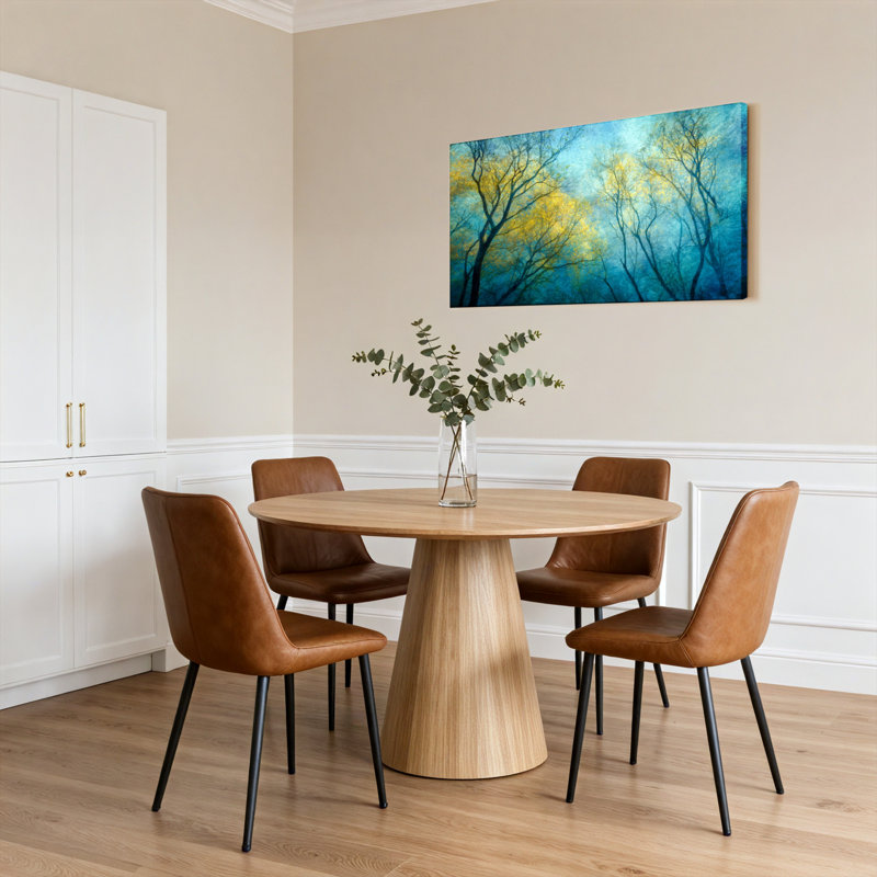 Abstrait, arbres avec tons jaunes et bleus, reproduction d'art sur toile tendue sur toile, ensemble de 1, H 24 po x l 48 po