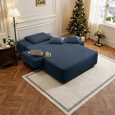 Chaise longue convertible en velours côtelé avec rangement et support à ressorts