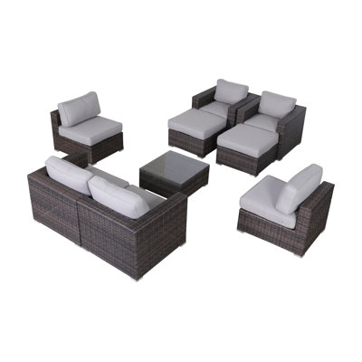 Interlaken Brown Fully Assembled 9 Piece Sectional Seating Group with Cushion