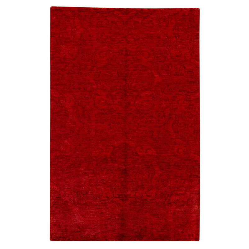 Hand Knotted Wool Area Rug in Red And Light Green