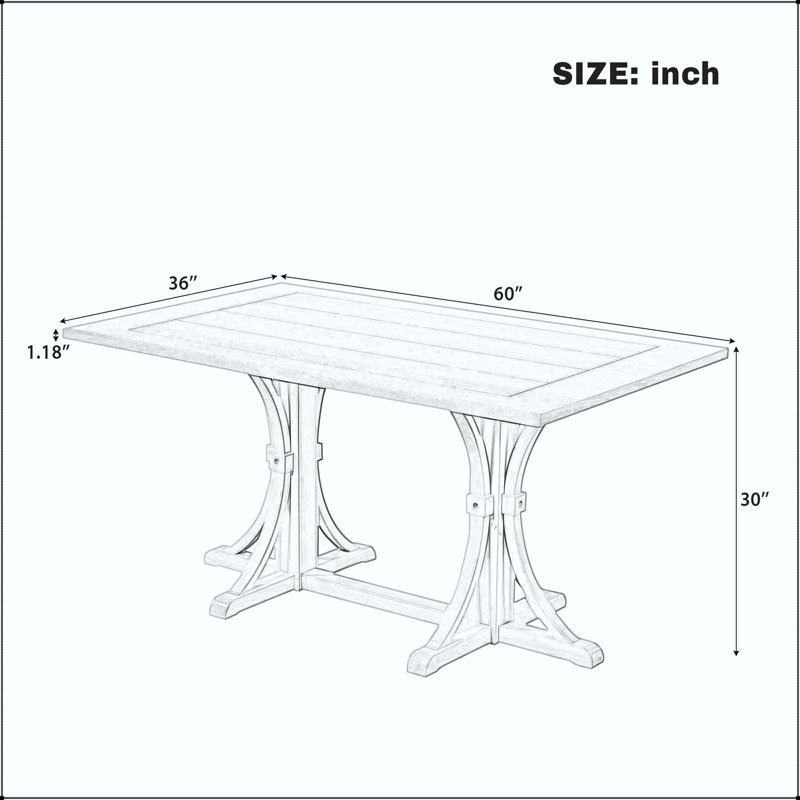 Table de salle à manger en bois massif avec base à tréteaux et pieds courbés, Espresso