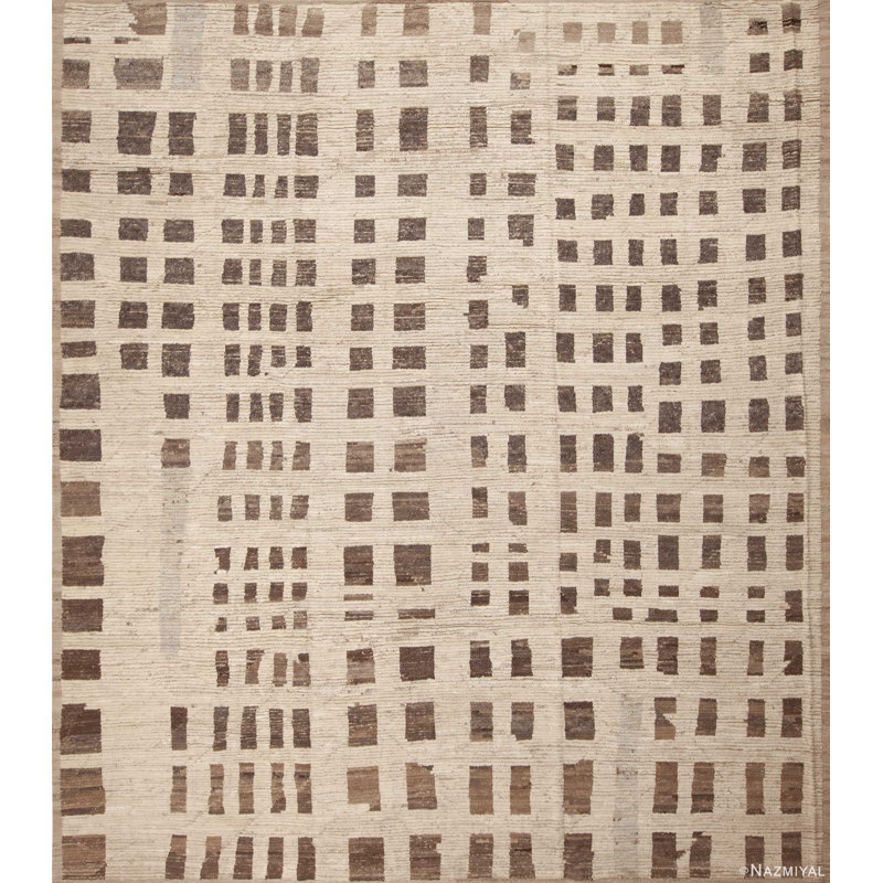 Tapis tribal géométrique crème / brun One-of-a-Kind Modern