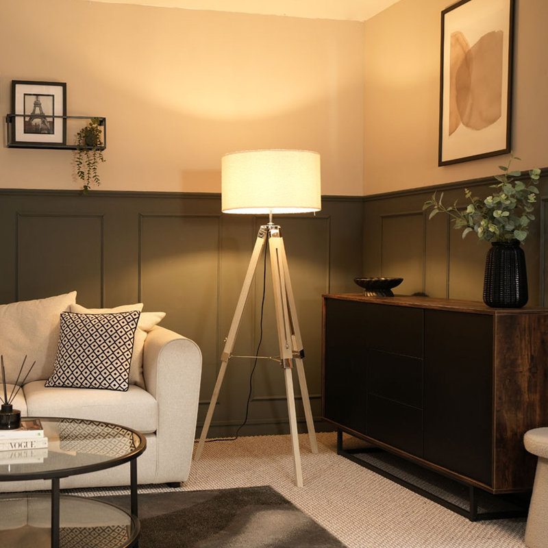 Shad 160cm Chrome Tripod Floor Lamp Set, Cream, No