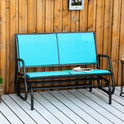 2 Banc de balançoire à bascule pour l'extérieur en acier thermolaqué bleu, siège à sangle confortable, à séchage rapide, supportant jusqu'à 440 lb, l 48,17 po x l 27,5 po x H 33,5 po.