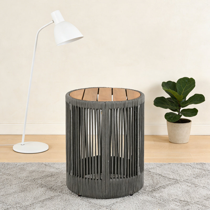 Table d'appoint d'extérieur en bois de rotin, Gris, teck