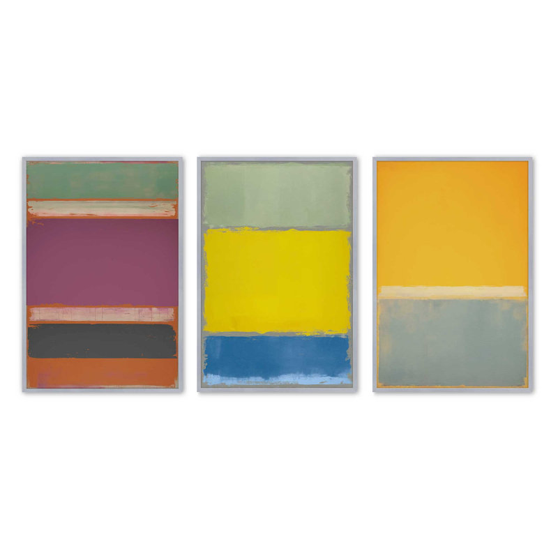 "Sunfield Glow Triptych" par Golden Glow Interiors 3 - Pièces sur papier, Chrome poli, H 15,25 po x l 12,25 po