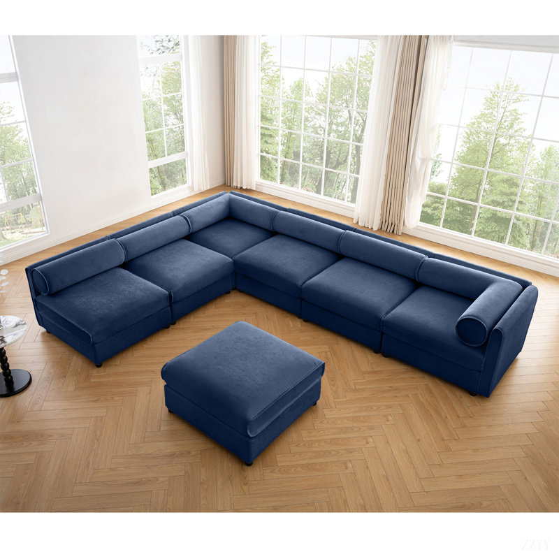 Élégant canapé en chenille avec dossier cylindrique et espace de rangement caché, H 27,9 po x l 142,5 po x P 104,7 po, Bleu