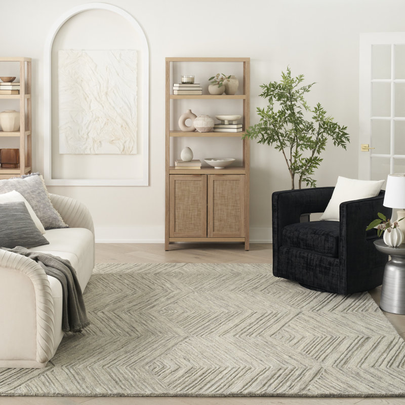 Tapis intérieur en laine gris moderne Ebern Designs Atyana, Rectangle 7 pi 9 po x 9 pi 9 po