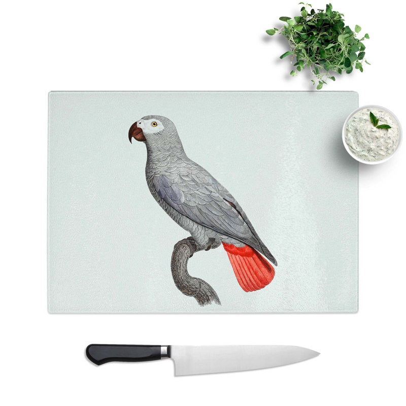 Tempered Glass a Parrot Chopping Board, 39 cm W x 28.5 cm L