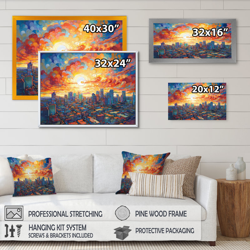 «Orange and Blue Los Angeles Views», reproduction sur toile encadrée, H 24 po x l 32 po x P 1 po, Encadrement doré