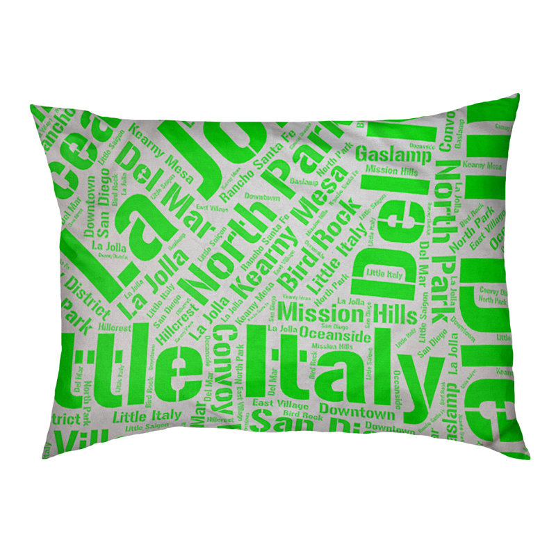 Coussin de chien « districts », Moyen (H 9,5 po x l 28 po x P 18 po), Vert, San Diego