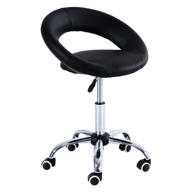 Tabouret à roulettes noir avec hauteur réglable et coussin en mousse souple pour un siège prolongé, dossier respirant, 5 roues, cabinet médical