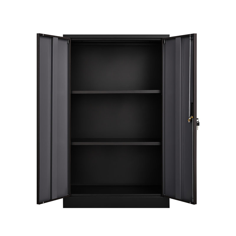 Armoire de rangement pliante noire avec portes verrouillables, tablette réglable, idéale pour le bureau, porte à ressort et armoire de rangement en tube d'acier solide