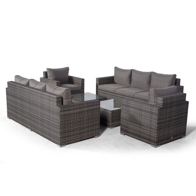 Villatoro Grey Rattan 2 X 3 Seat Sofa + 2 X Armchairs & 2 X Square Coffee Table, Outdoor Patio Garden Furniture