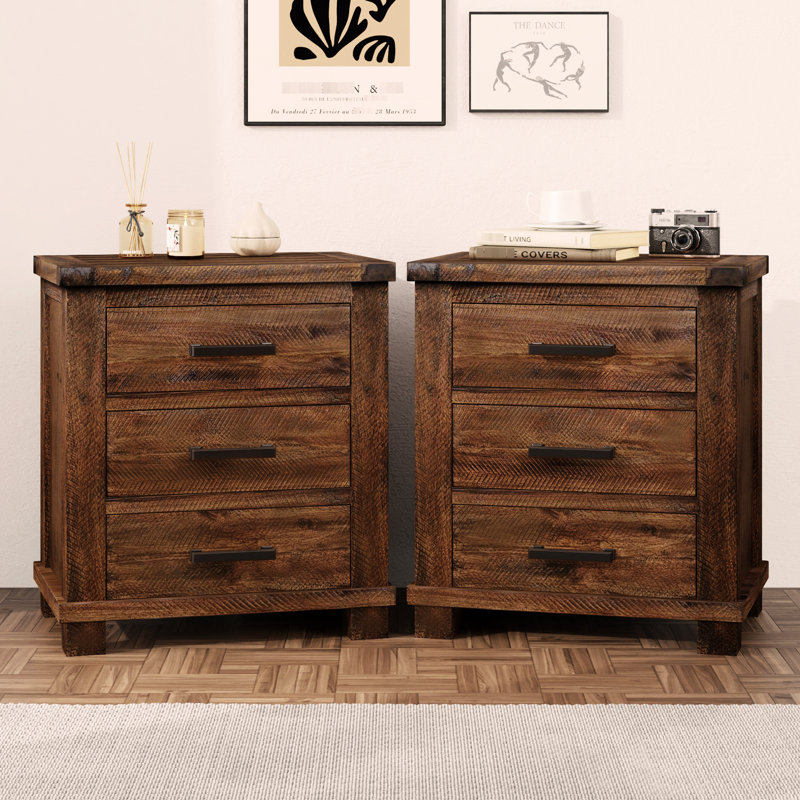 Table de chevet en bois récupéré naturel pour la chambre à coucher, 3 motifs rustique massif