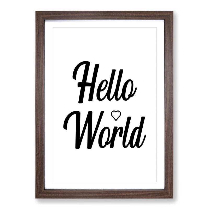 Hello World - Picture Frame Typography, Walnut Framed, 90cm H x 65cm W x 2cm D