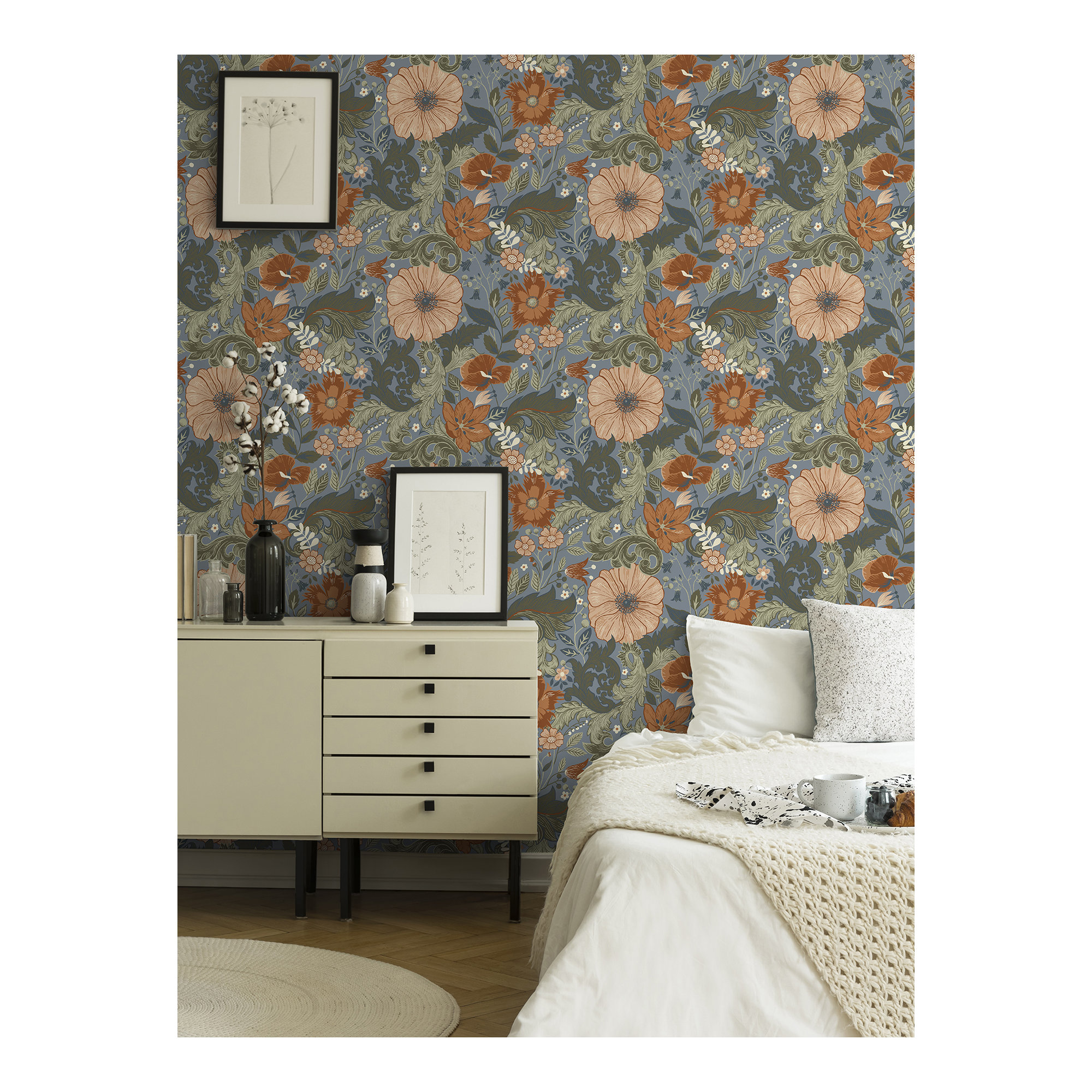 Adamo Floral Wallpaper, Blue