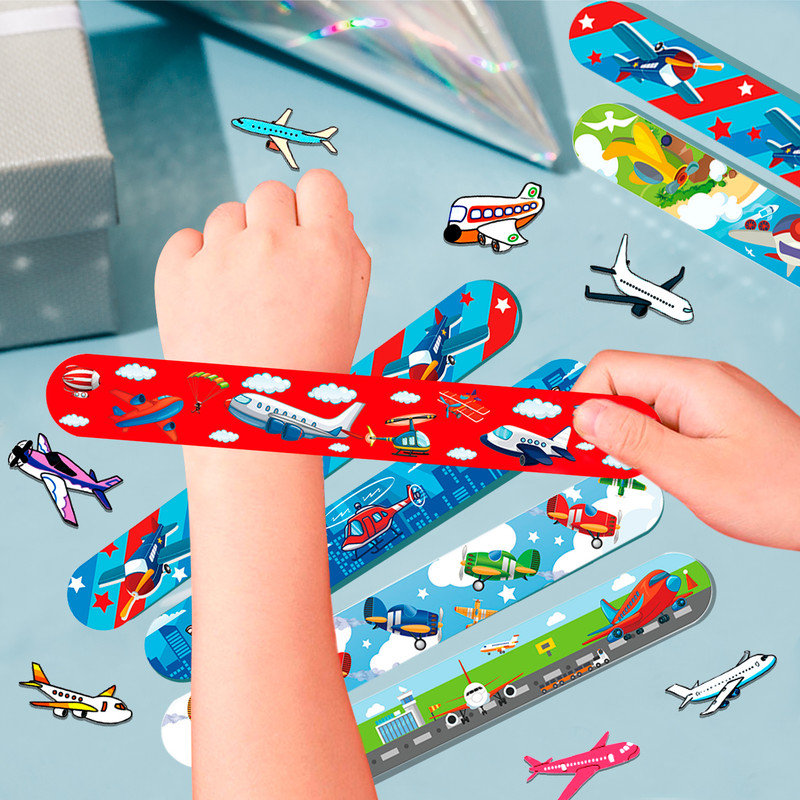 Airplane Party Supplies - 40pcs Airplane Slap Bracelets + 50pcs Airplane Birthday Stickers