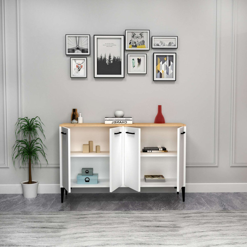 Console moderne, chêne saphir et blanc, 47,2 po x 29,5 po x 11,6 po | 100% panneau de particules enduit de mélamine, épaisseur: 0,7 pouce | Conception élégante et fonctionnelle, parfaite pour la décoration du salon et du vestibule