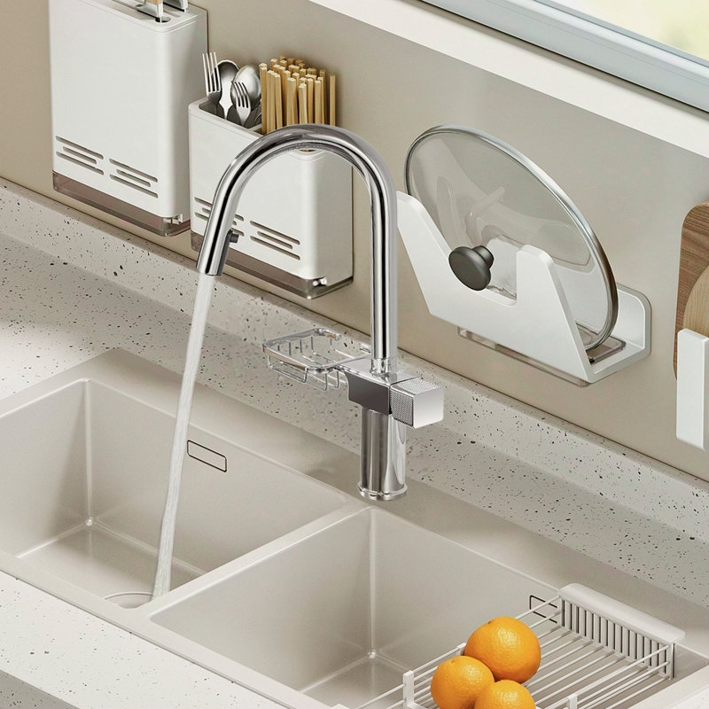 Robinet de cuisine rétractable High Arc - acier inoxydable monotrou, robinet d'évier moderne (chrome), Chrome