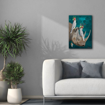  'Rhino And Falcons' by Heather Gauthier Art Canvas Wall Art, 18" x 26"