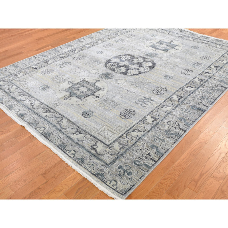 Tapis décoratif de conception unique noué à la main New Age Grey 7 pi 9 po x 9 pi 10 po