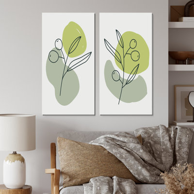 «Green Otanical Leaves and Flower I», ensemble de 2 impressions