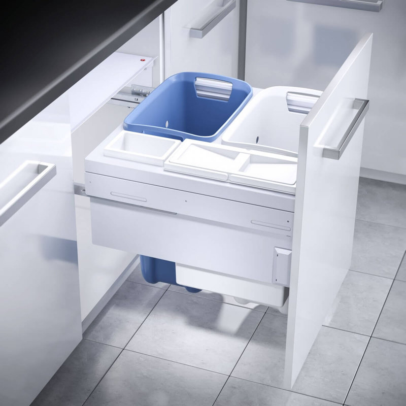 Plastic Cabinet Laundry Bin with Handles, Large (54.5cm x 56.8cm x 52.8cm), White/Blue
